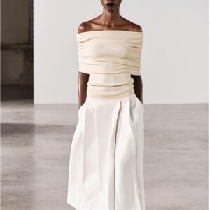 Zara Cream Off-Shoulder Knit Top